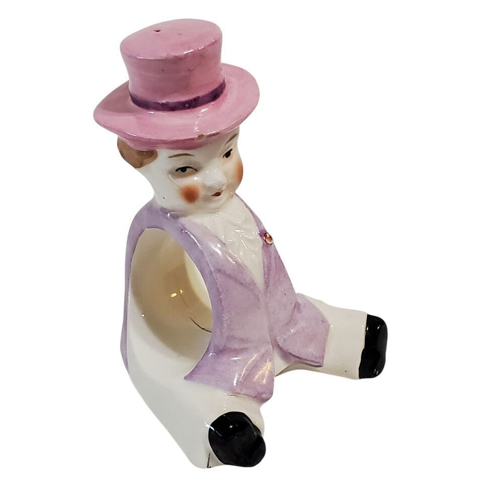 Vintage Porcelain Boy Napkin Ring Holder - Made in Japan Dress Suit + Hat